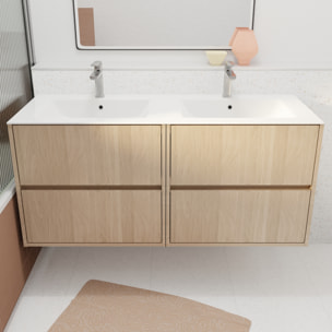 Pack Meuble Salle de Bains 120 cm Chêne Clair, 4 tiroirs avec Vasque Céramique - XENOS