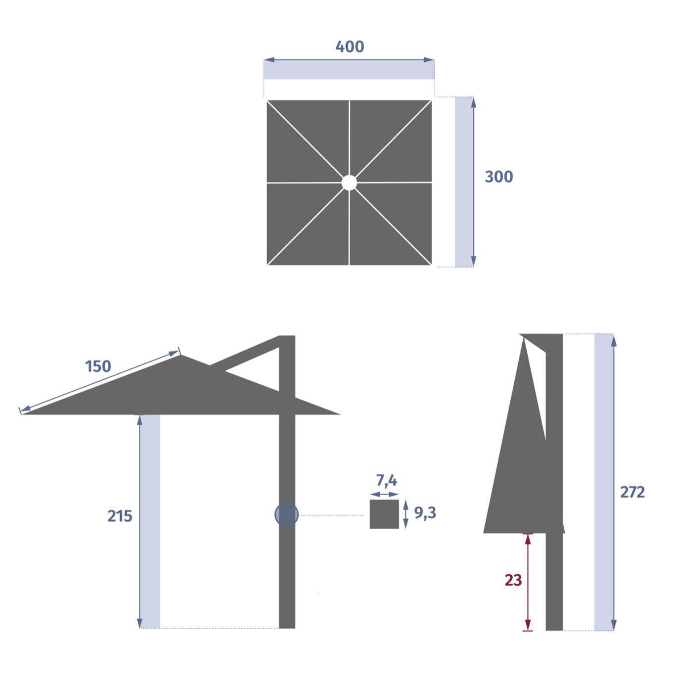 Parasol déporté rectangulaire "Melhia" anthracite 4x3m