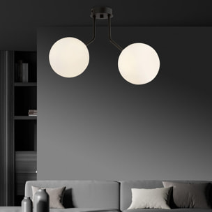 Lampada a sospensione Nova in acciaio nero con diffusori in vetro opalino