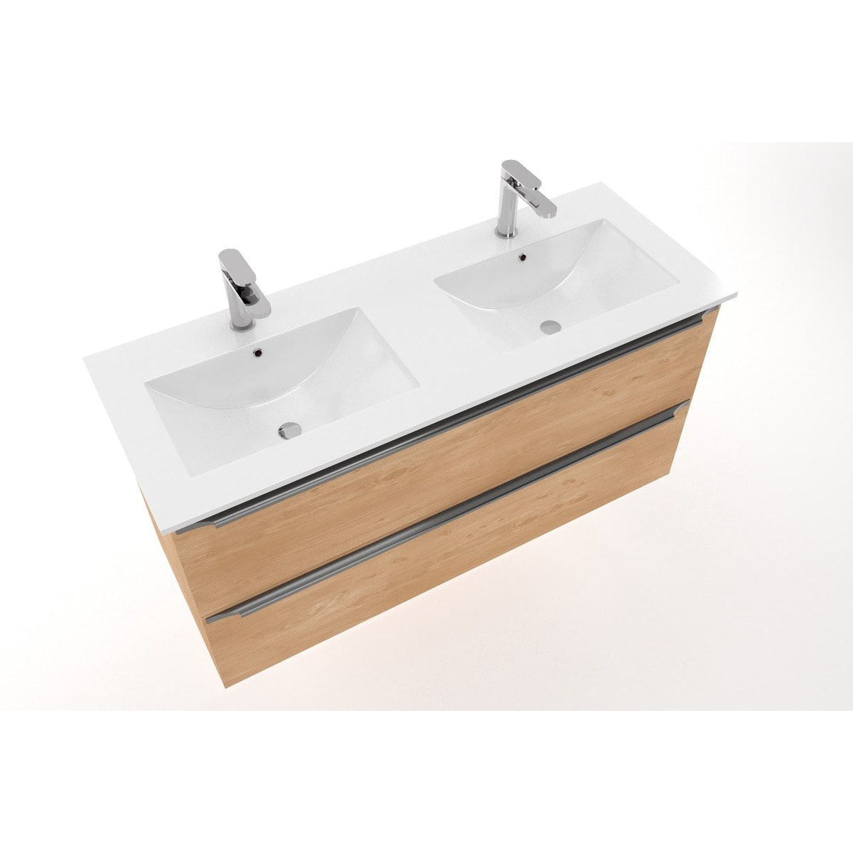 Modena 121x46 cm double vasque en céramique, 2 trous pour robinetterie, blanc (M2N12046)