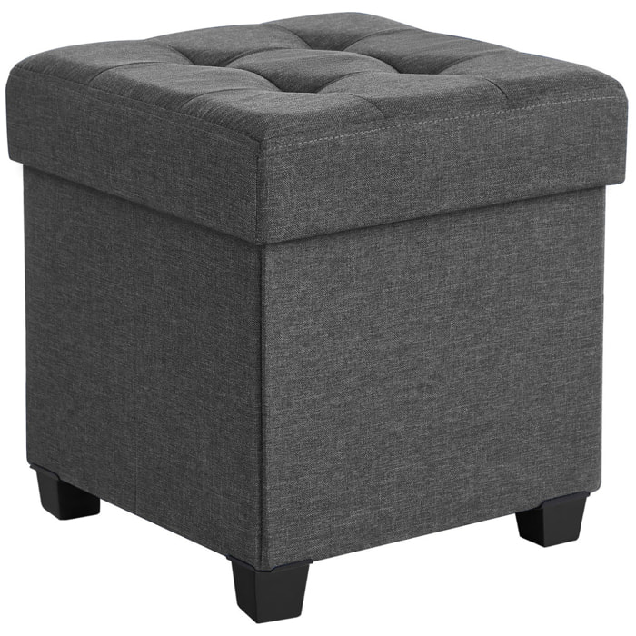 Pouf contenitore pieghevole in tessuto effetto lino grigio