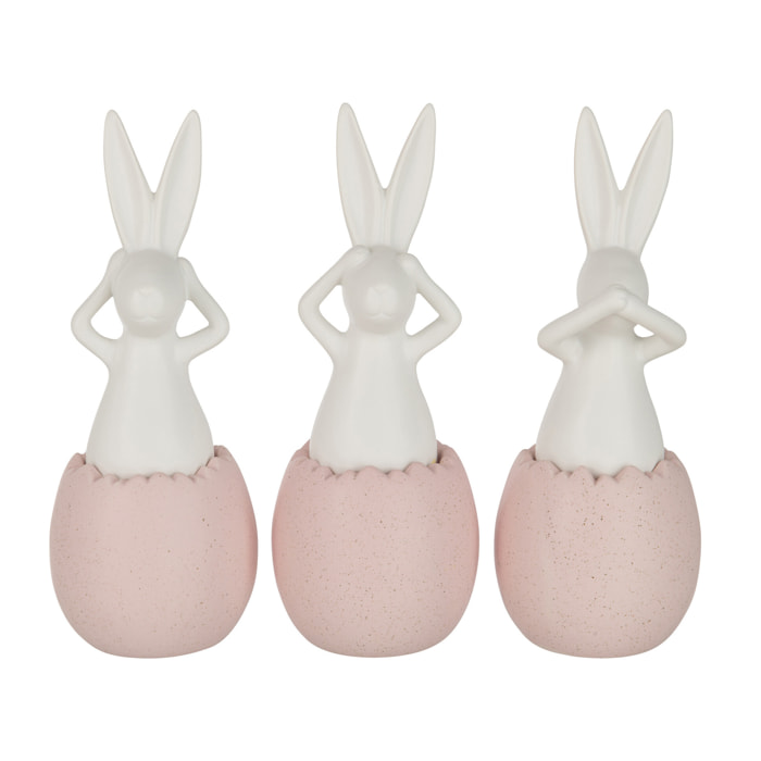 J-Line Figurine Lapin - céramique - rose - large - 3 pièces