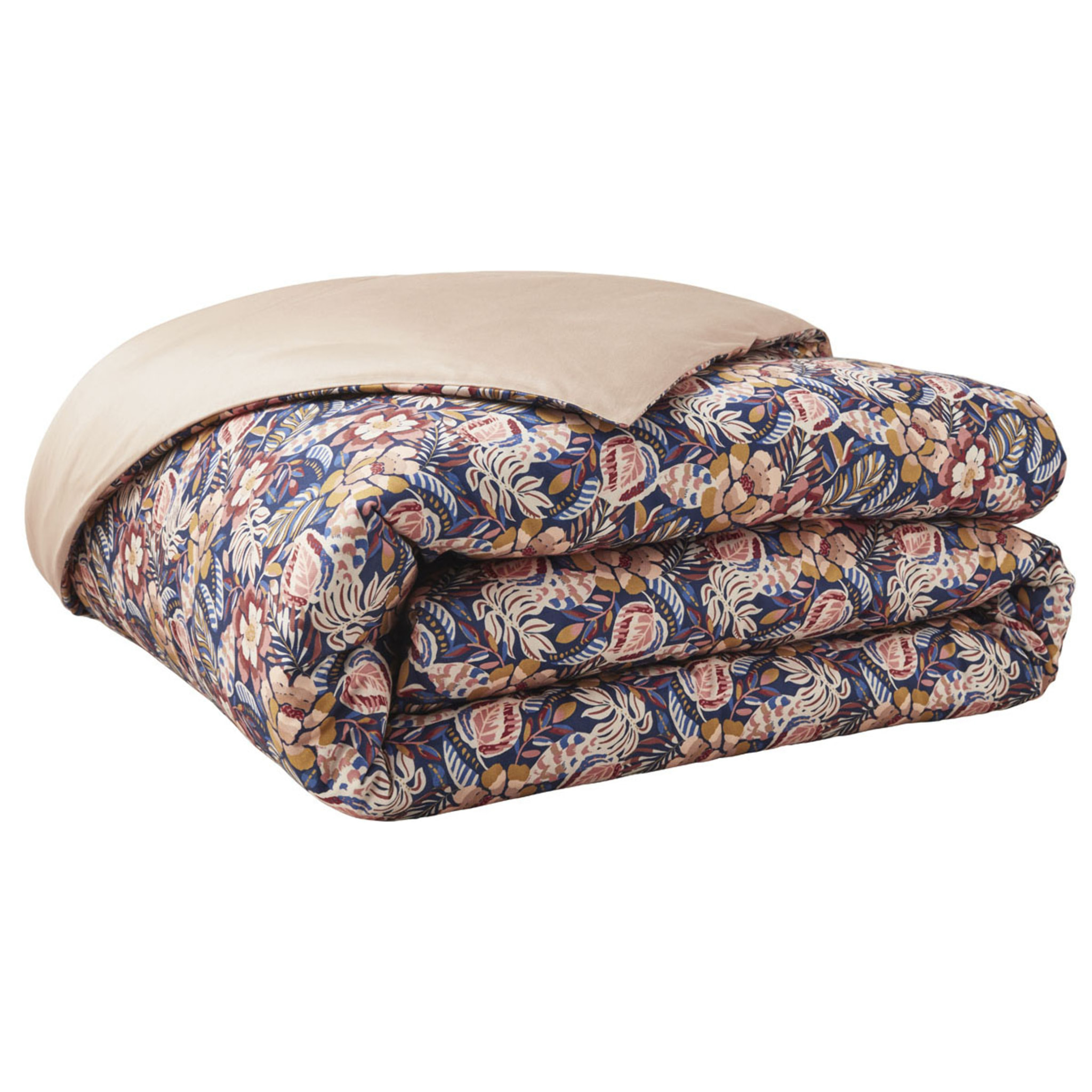 Housse de couette imprimée en satin de coton, FOLK FLOWERS, Multicolore