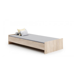 Letto singolo moderno con testiera, letto a una piazza adatto a materasso da 90x190 cm, colore Rovere