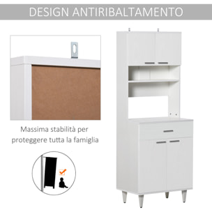 HOMCOM Credenza Alta da Cucina Madia Classica Bianca in Legno