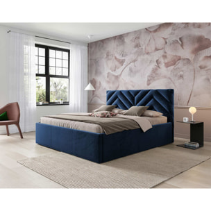 Santiago - lit coffre - 180x200 - sommier inclus - en velours - Bleu