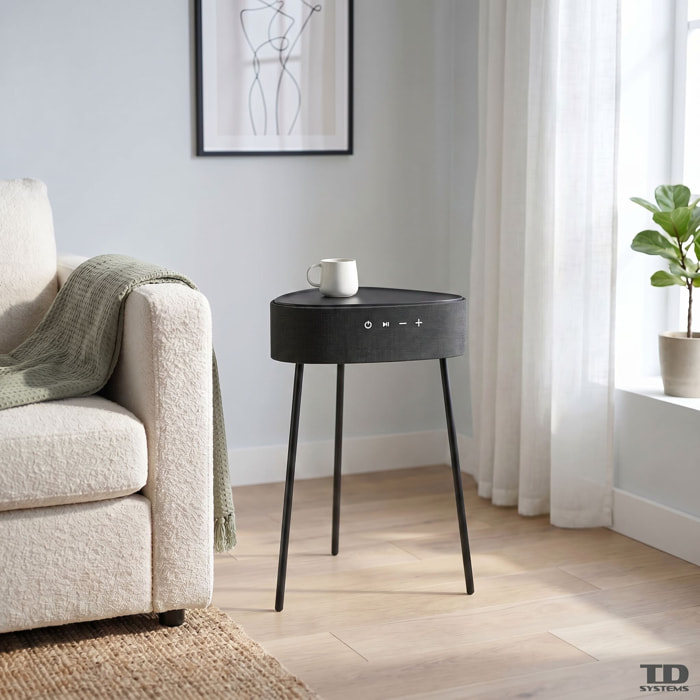 Mesa auxiliar altavoz portátil con sonido de 20W, Bluetooth, Base de carga inalámbrica, batería de 2500mAh. Mesilla o mesita para dormitorio o sala de estar - TD Systems SM20B11PGO [Gris oscuro]