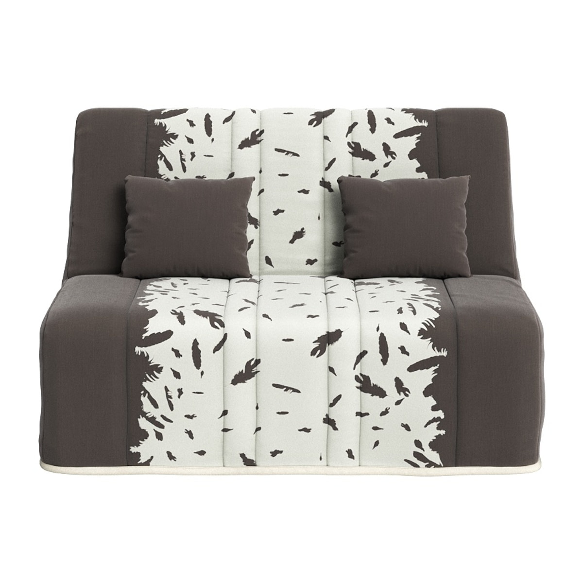 Banquette convertible Gaia, matelas Simmons, 160 x 200 cm, 2 coussins offerts, taupe plumes
