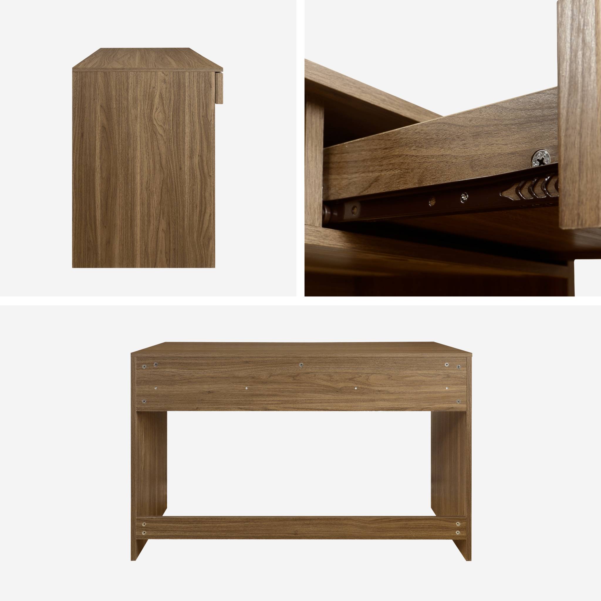 Bureau effet bois noyer 2 tiroirs 1 niche 120cm - L 120 x P 55 x H 77cm - Kuba