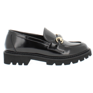 Marina Galanti Scarpe Donna Abraded Smooth Eco-Leather Gold Horsebit Loafer MG W24A048 Black