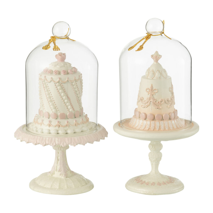 J-Line décoration Gâteau Cloche - polyrésine - blanc/rose - 2 pièces