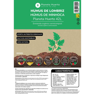 PLANETA HUERTO | Humus de Lombriz Ecológico 42 L | Enmienda Orgánica Natural para Suelos y Cultivos Saludables