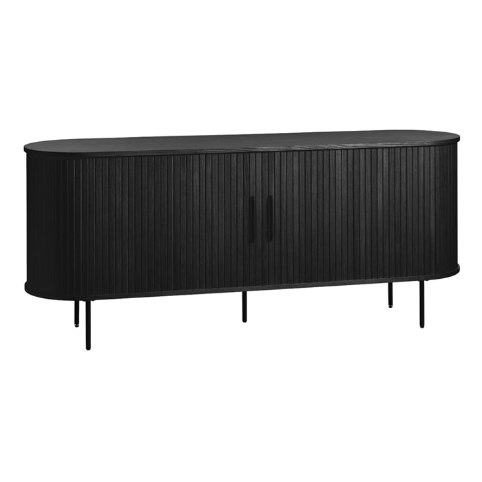Buffet Bois Noir Alba, L.180 x P.45 x H.76 cm, Style Minimaliste