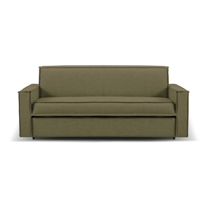 Canapé convertible "Olympe" 4 places en tissu structurel vert olive foncé