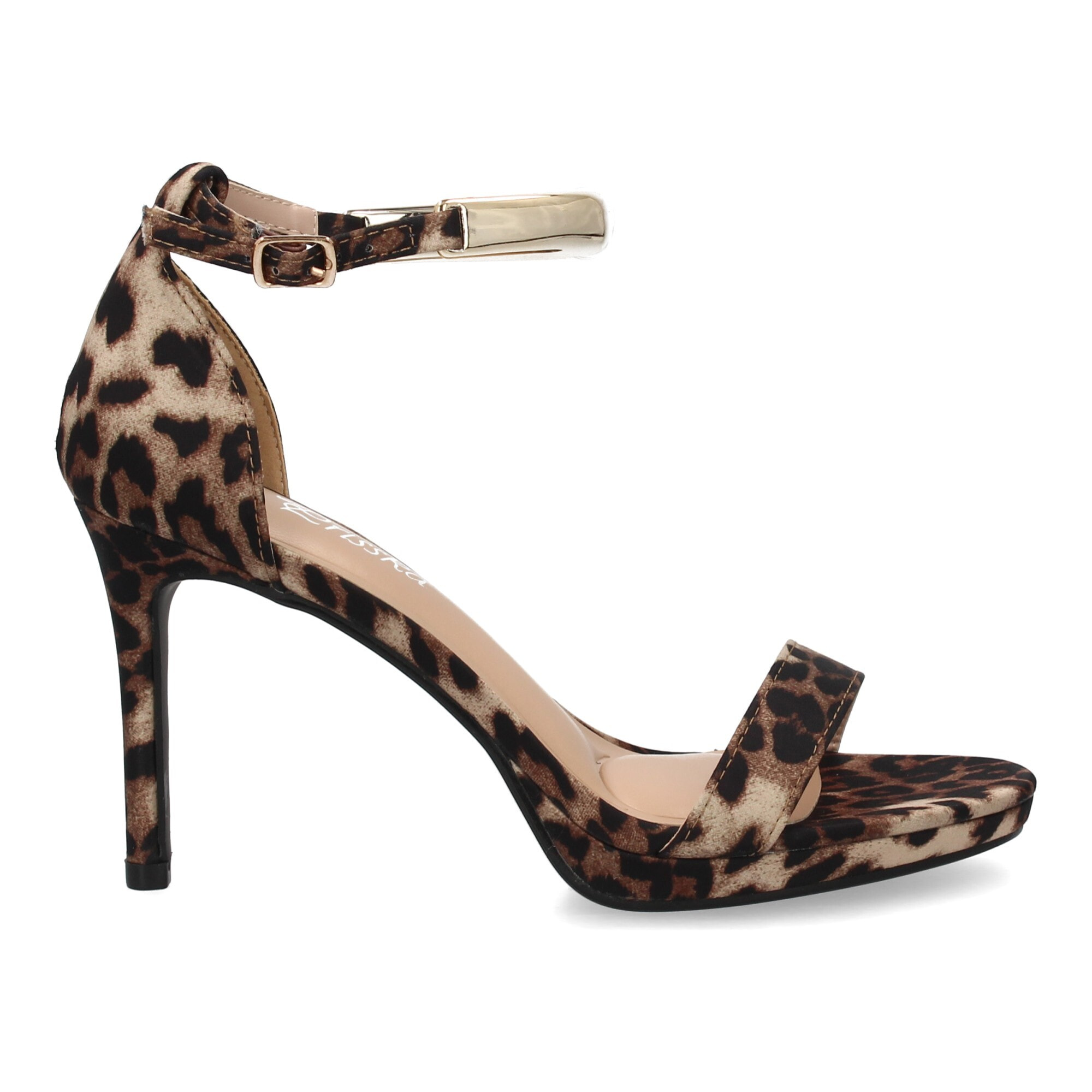 Sandalia tacón elegante fiesta cierre de hebilla.