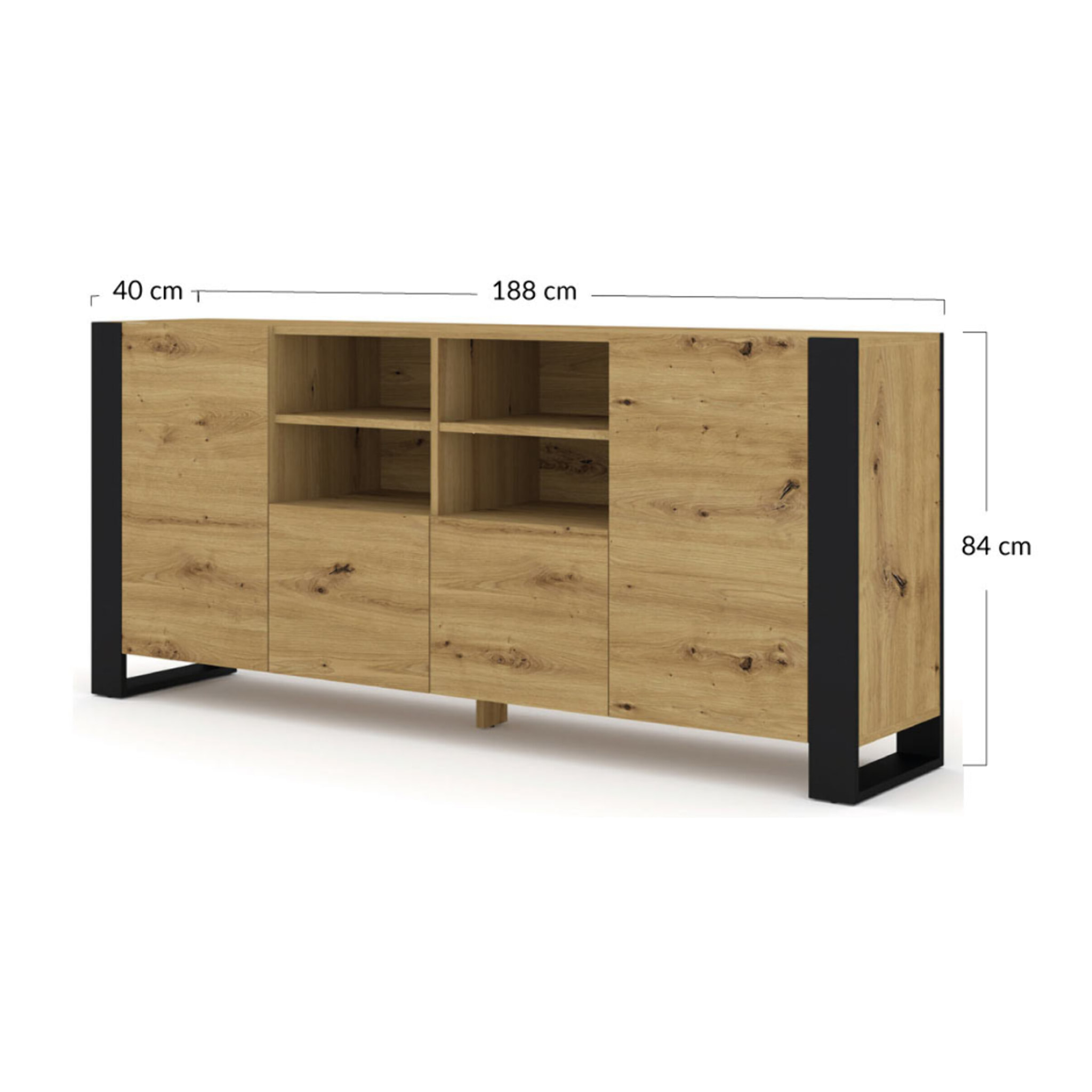 Pedro - buffet bas - bois et noir - 188 cm - Bois / Noir