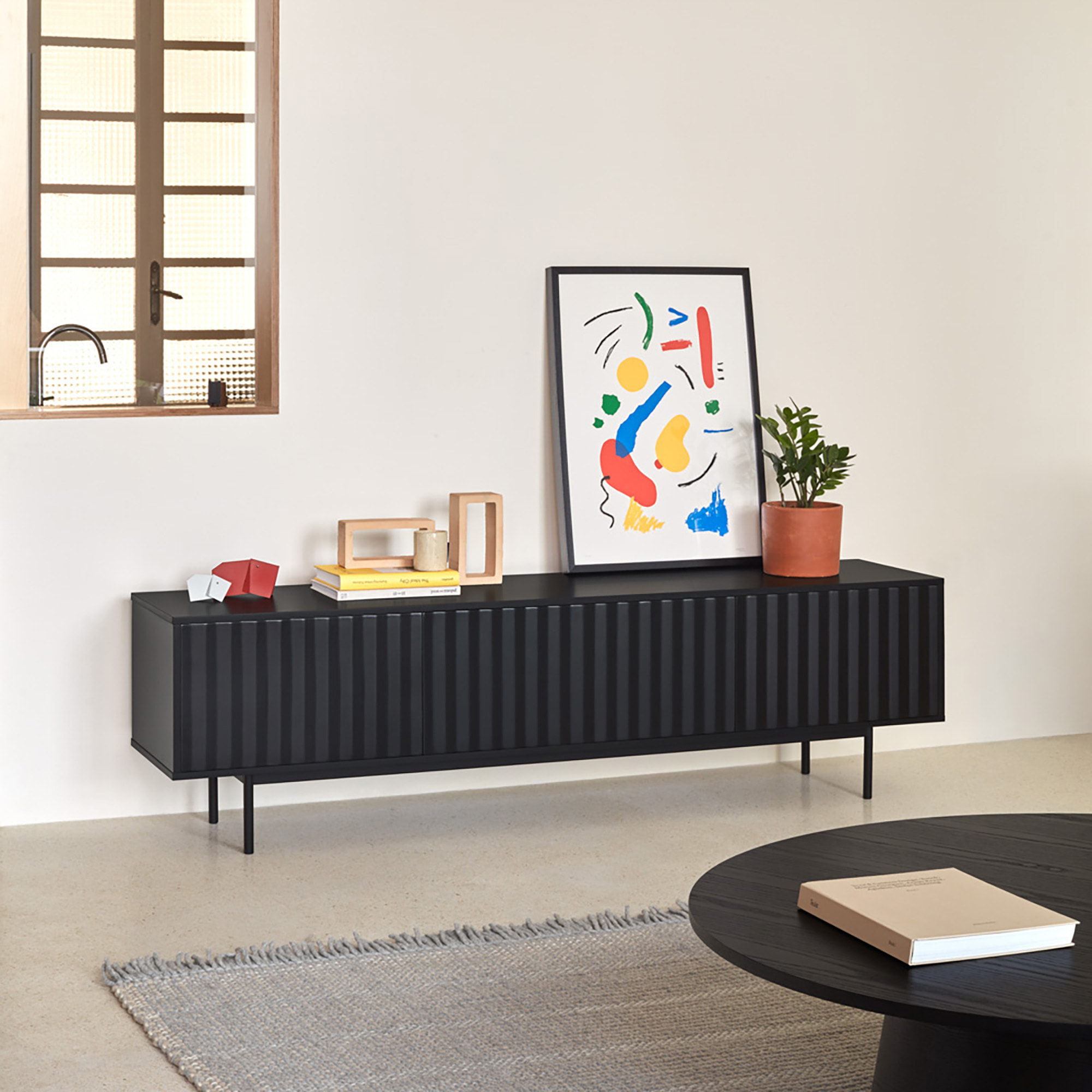 Mueble de televisión Sierra 3 puertas negro