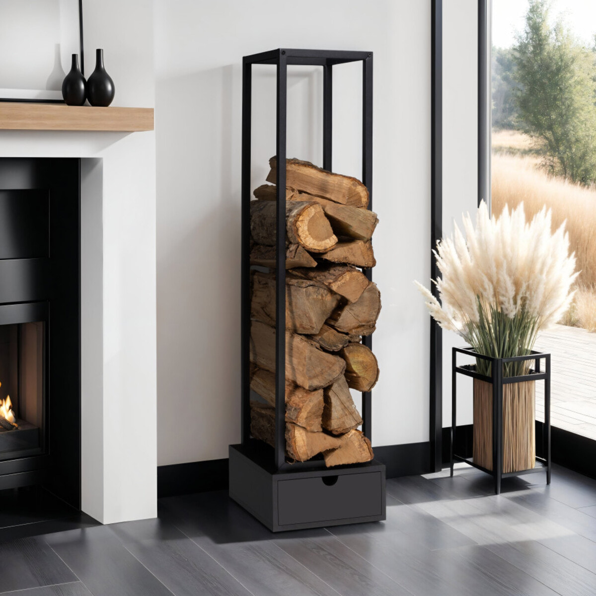 Range bûches vertical avec tiroir 125 cm