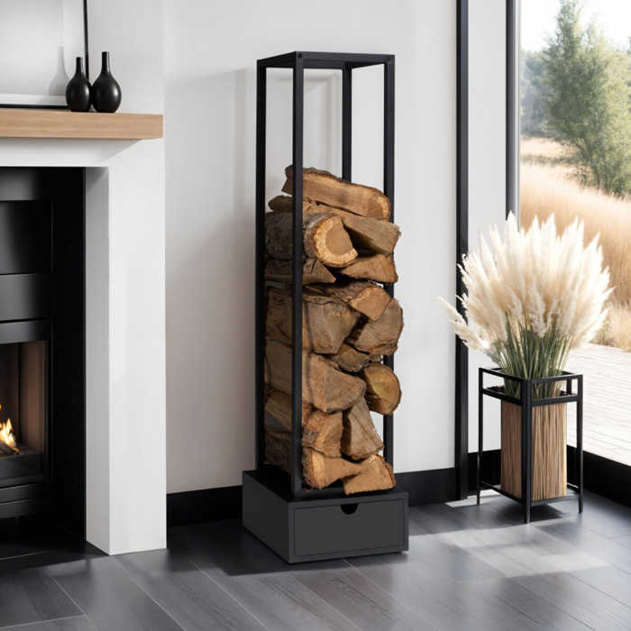 Range bûches vertical avec tiroir 125 cm