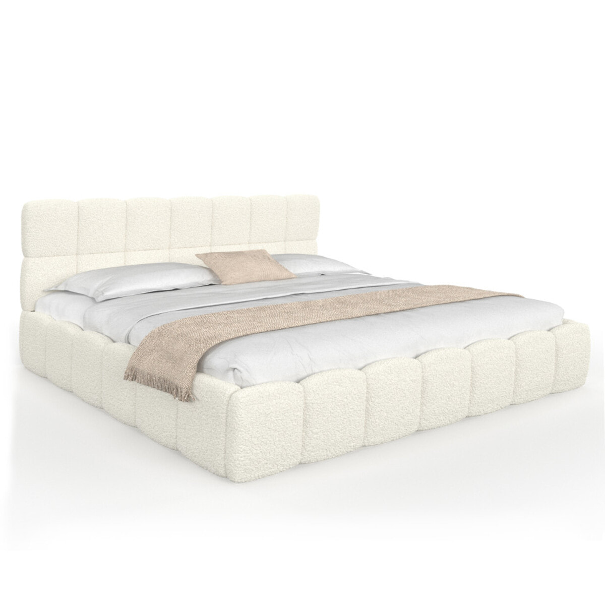 Lit coffre Bubble 180x200cm bouclette blanche