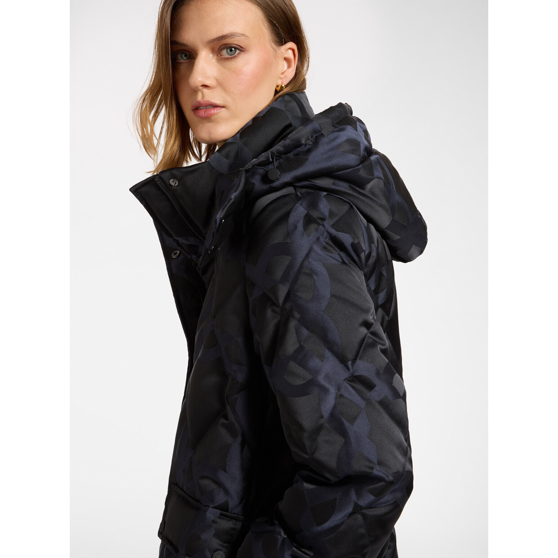 Elena Mirò - Chaqueta de plumas con monograma y capucha - Negro