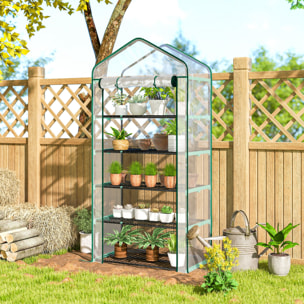 Serre de jardin balcon 5 niveaux porte acier PE transparent