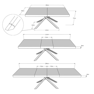 Tavolo allungabile 180x90/284 cm Karida Premium bianco frassino gambe antracite