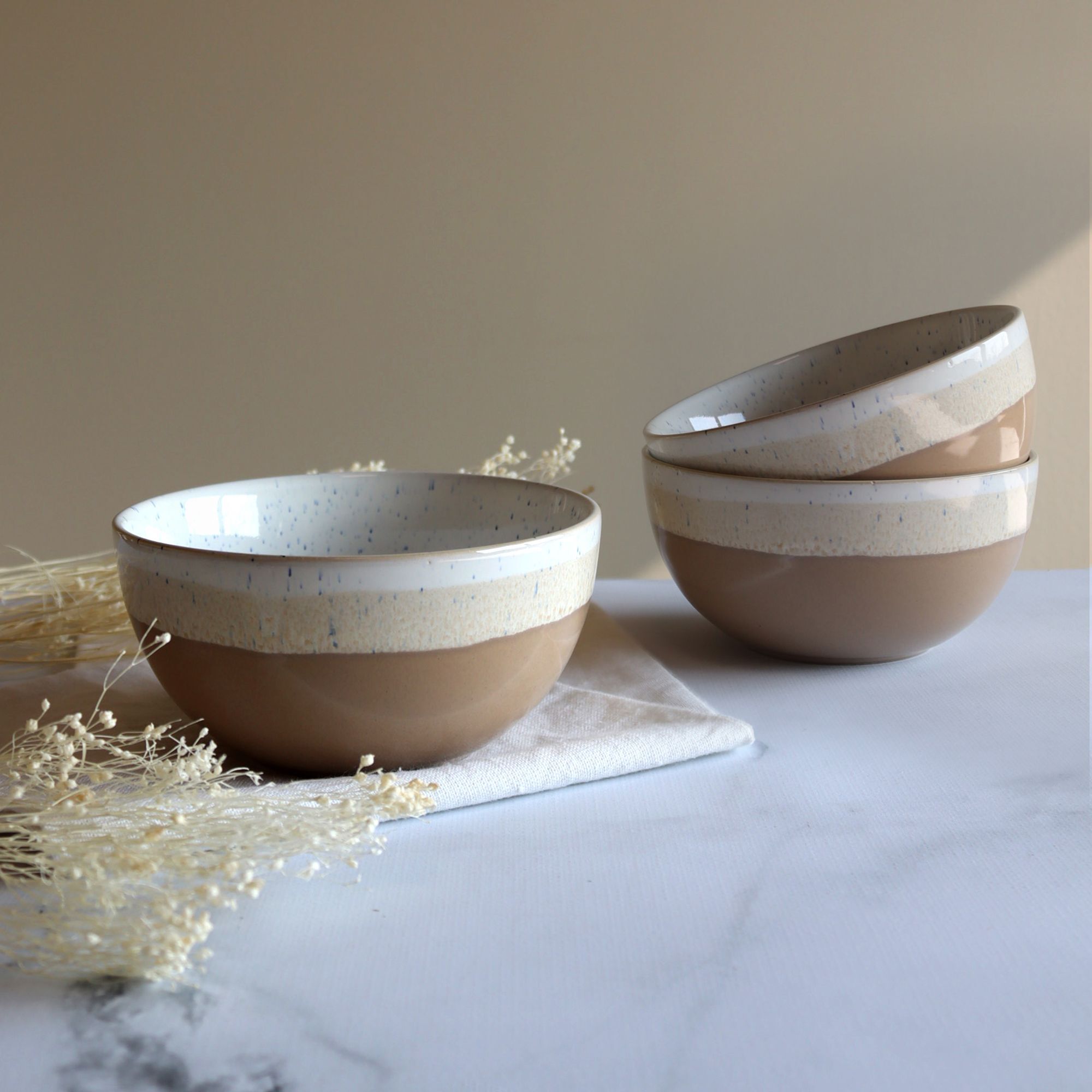 Lot de 6 bols beiges en grès 57cl RIGA