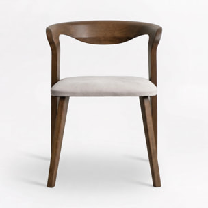 Chaise en bois d'hévéa marron et tissu beige - Vega