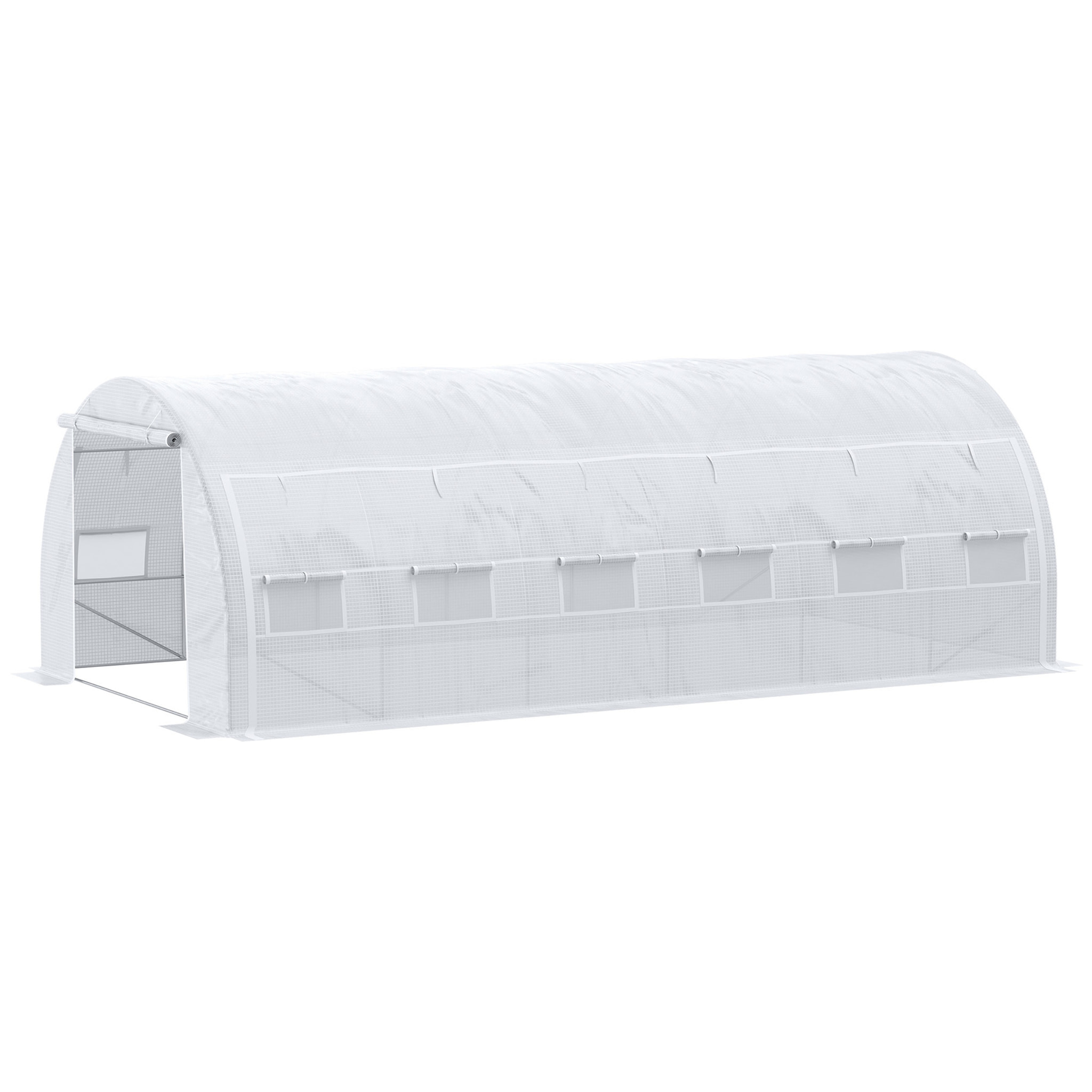 Serre de jardin tunnel 18 m² dim. 5,97L x 3,02l x 2H m - 12 fenêtres, porte zippée enroulable - châssis tubulaire acier galvanisé, bâche PE haute densité blanc