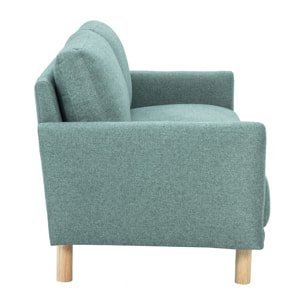 Canapé design 3 places en tissu vert de gris et bois clair BONO