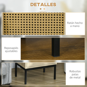 Mesita de Noche con Puerta de Rejilla de Ratán Mesilla de Noche Estilo Boho con Patas de Metal para Salón Dormitorio Sofá 43x30x51 cm Roble