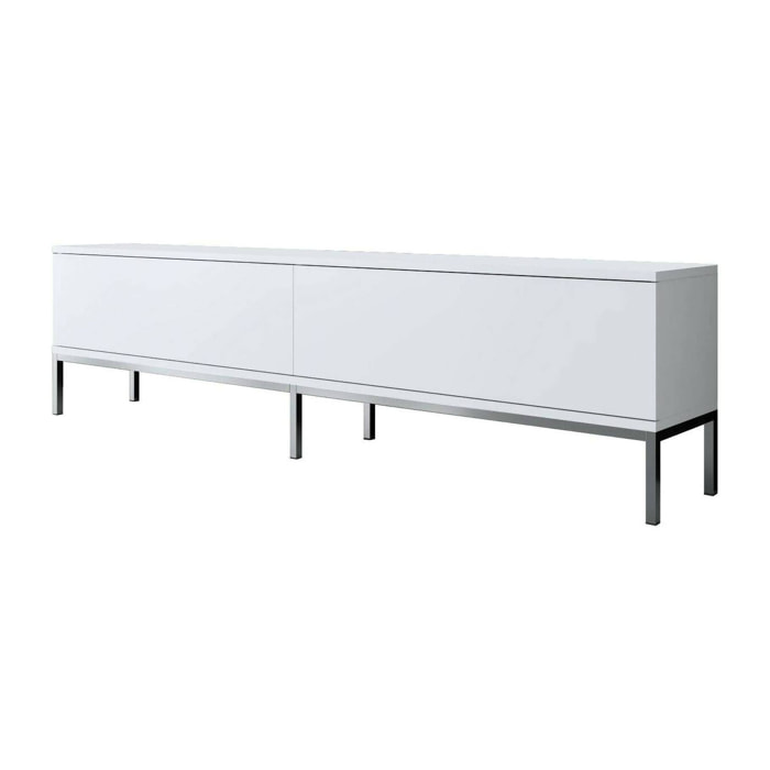 Mobile porta TV Espero, Credenza da soggiorno, Armadio basso per TV, Base parete attrezzata, 180x30h47 cm, Bianco e Argento