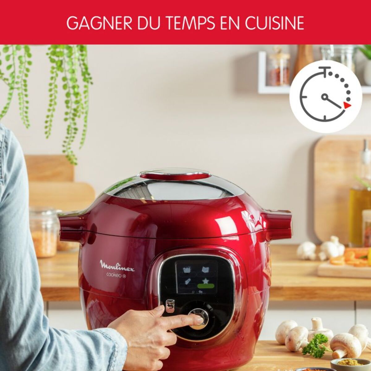 Cookeo MOULINEX YY5118FB rouge 6 L, 6 modes de cuisson + spatule, 180 recettes