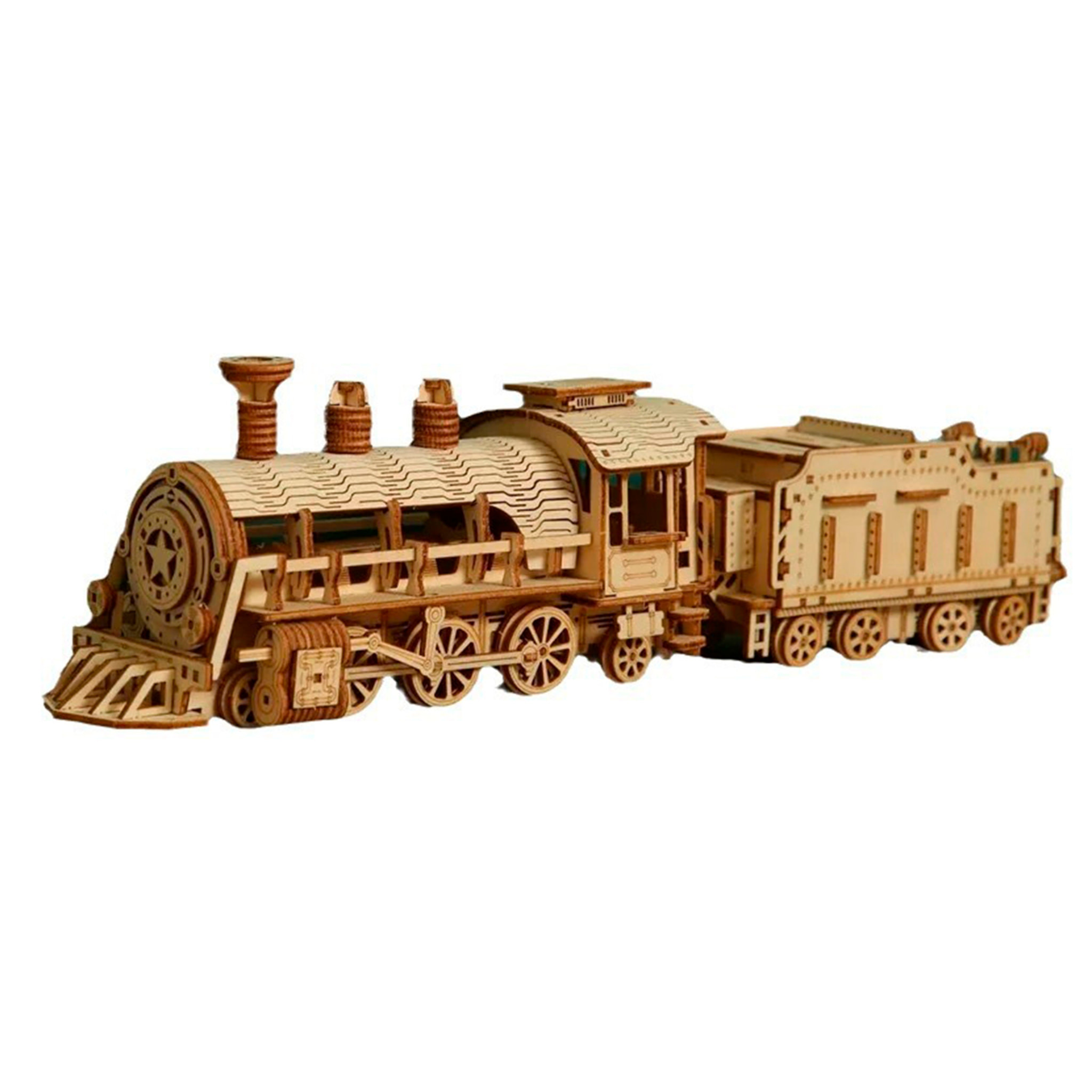 Maqueta de Madera 3D, diseño de Tren con movimiento mecánico. 282 piezas.