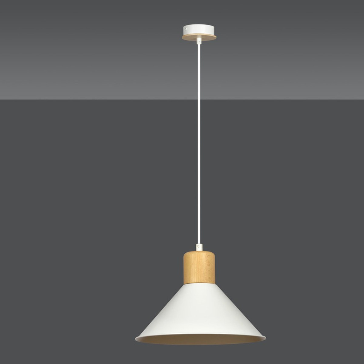 Lampada a sospensione Rowen in acciaio bianco e legno
