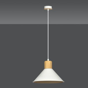 Lampada a sospensione Rowen in acciaio bianco e legno