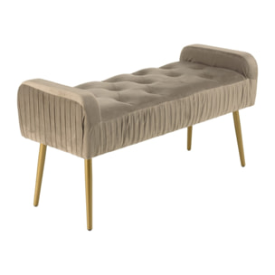 AGATHE - Banc de lit velours taupe pieds métal doré