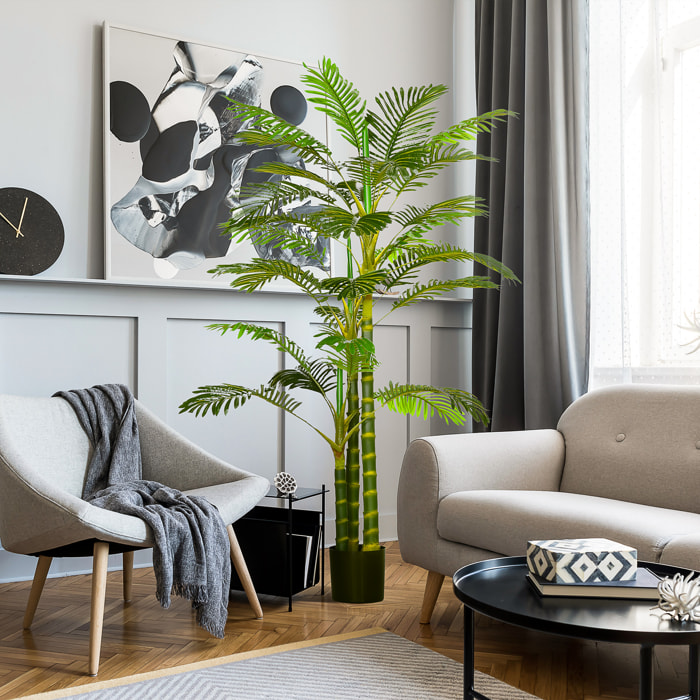 Palmier areca artificiel hauteur 190 cm plante artificielle tropicale avec 30 grandes feuilles grand réalisme en plastique pot inclus vert