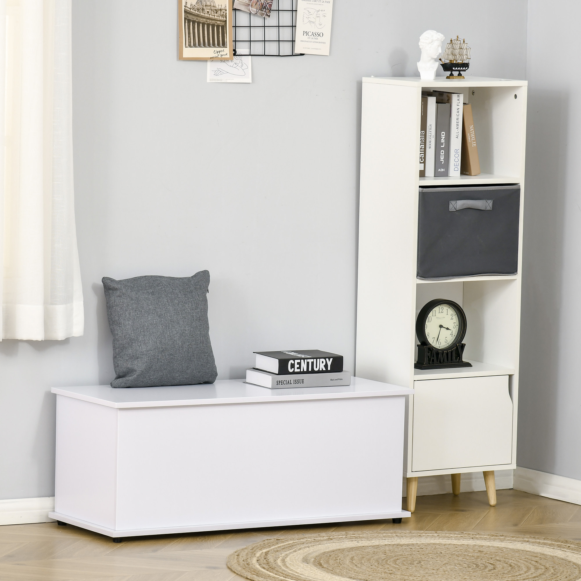 Baúl de Almacenamiento de Madera Taburete para Almacenaje con Tapa para Dormitorio Salón Carga Max. 60 kg 100x40x40 cm Blanco