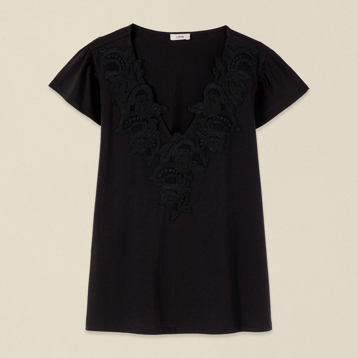 Oltre - T-shirt con ricamo in pizzo - Nero
