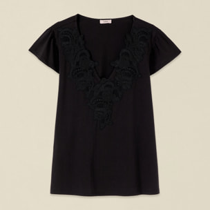 Oltre - T-shirt con ricamo in pizzo - Nero