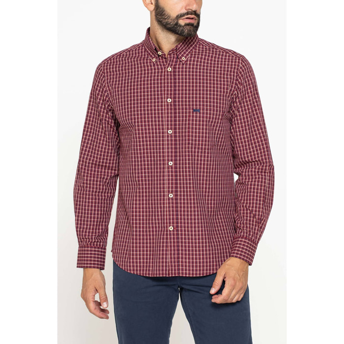 CAMICIA FANTASIA TINTO FILO CON COLLO BUTTON-DOWN