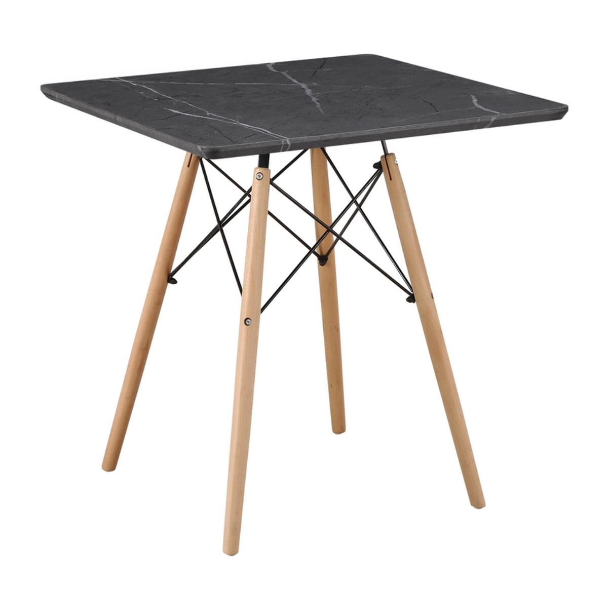 Tavolo da pranzo quadrato top effetto marmo grigio scuro 70x70x74 cm - Ester