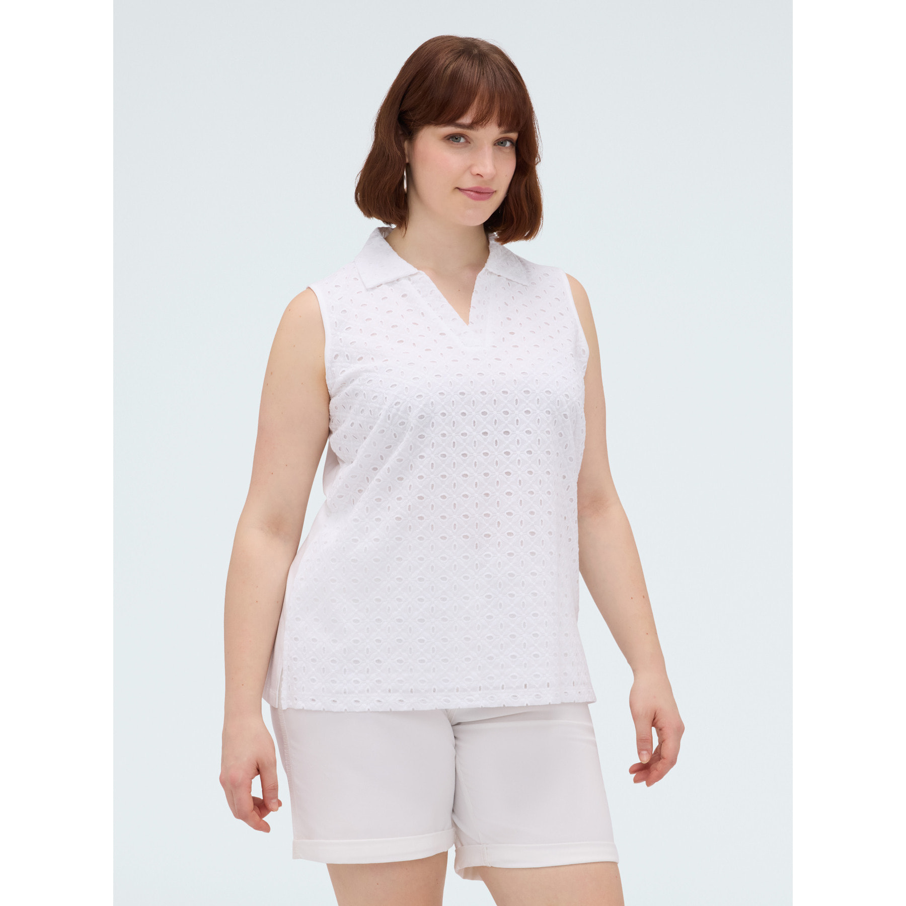 Fiorella Rubino - T-shirt in San Gallo con collo polo - Bianco