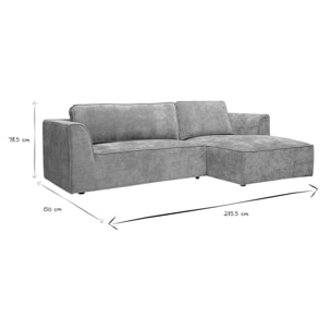Canapé d'angle droit design en tissu effet velours texturé gris 3 places GRAMMY