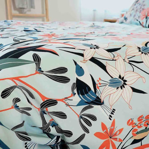 Parure housse de couette imprimé 100% satin de coton - paya - rose
