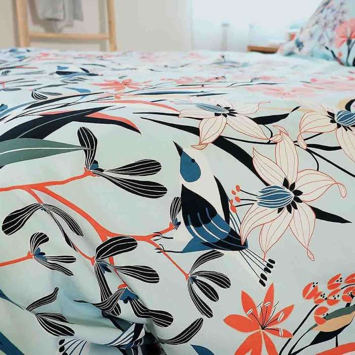Parure housse de couette imprimé 100% satin de coton - paya - rose