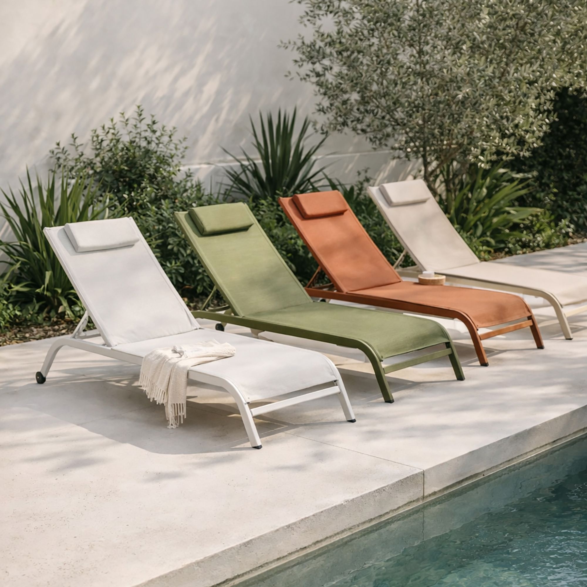 Lot de 2 chaises longues en acier inoxydable blanc NAPOLI