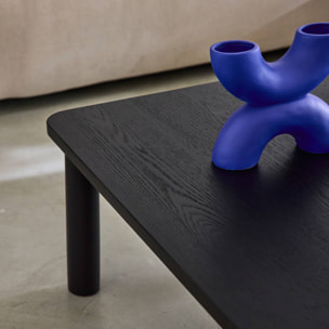 Table basse carrée bois d'hévéa placage chêne noir - 100 x 100 x 35 cm - Solène